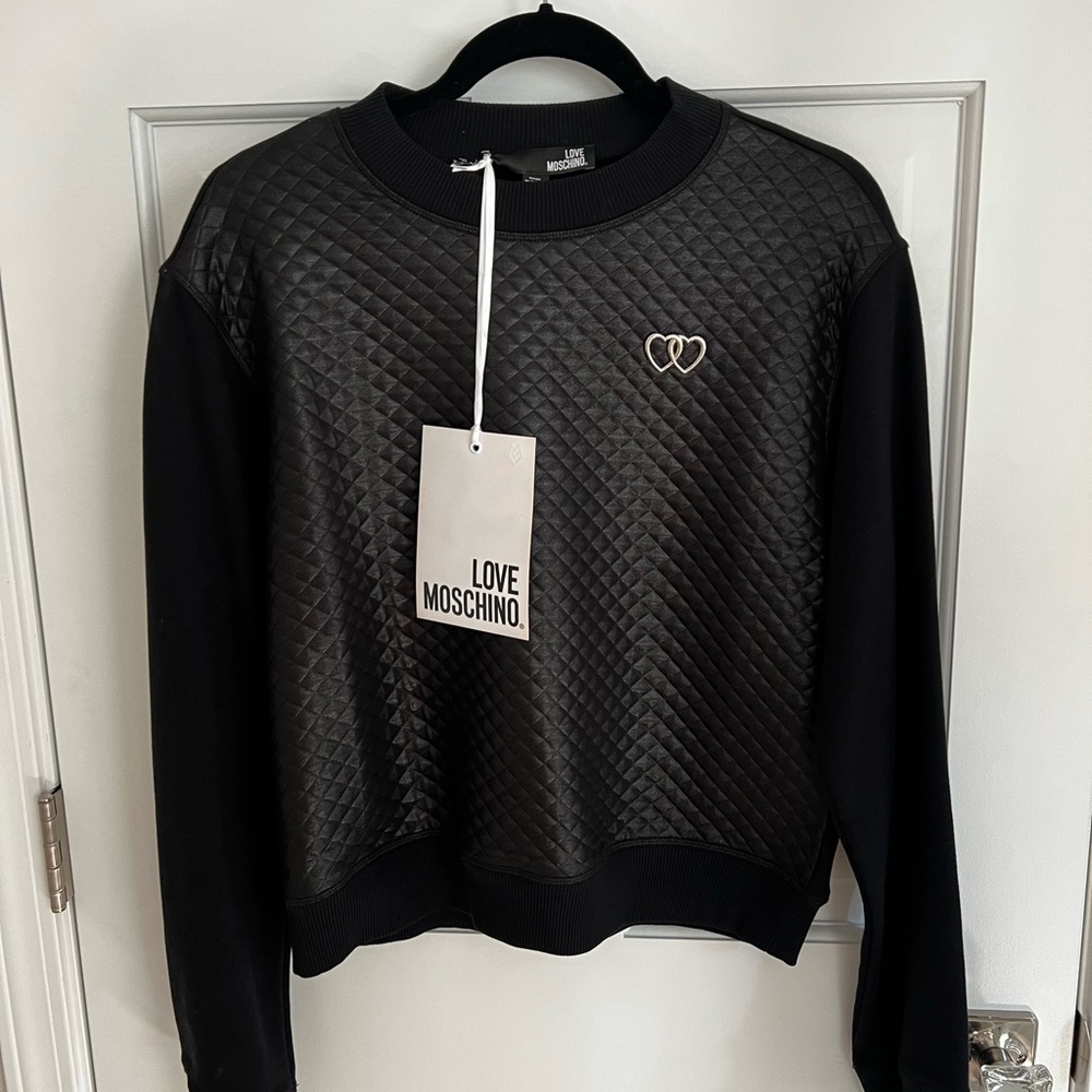 LOVE MOSCHINO Quilted Sweatshirt Black US 4 Size 40 NWT Shirt